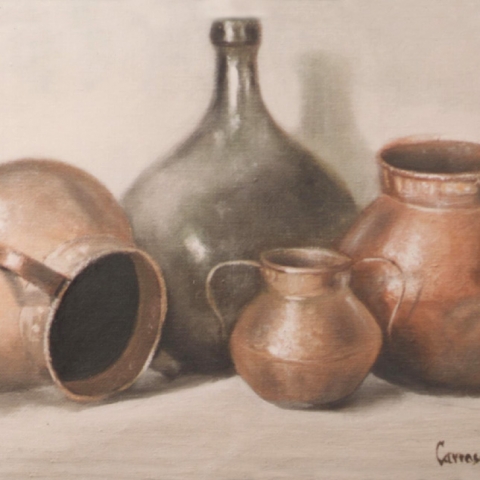 Carafe and Copper Pots